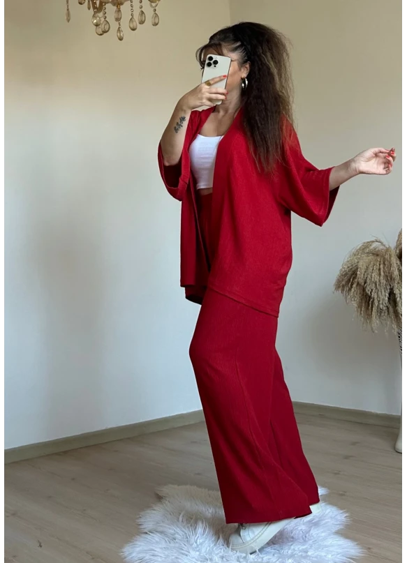 Plain Red Kimono Set