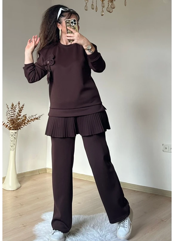 Eteği Pileli Çiçek Takım Kahve