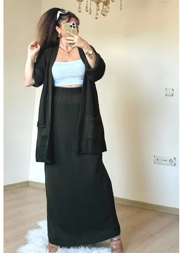 Etek Hırka Trıko Takım Haki