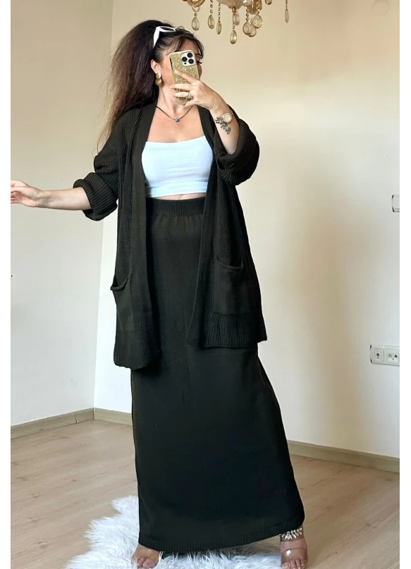 Etek Hırka Trıko Takım Haki