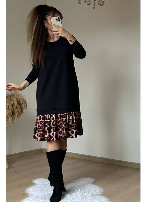 Etek Ucu Leopar Elbise