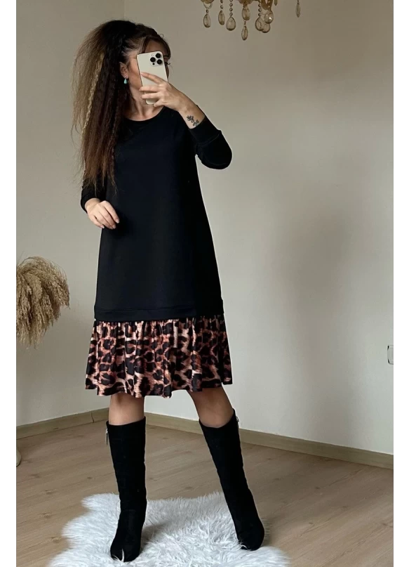 Etek Ucu Leopar Elbise
