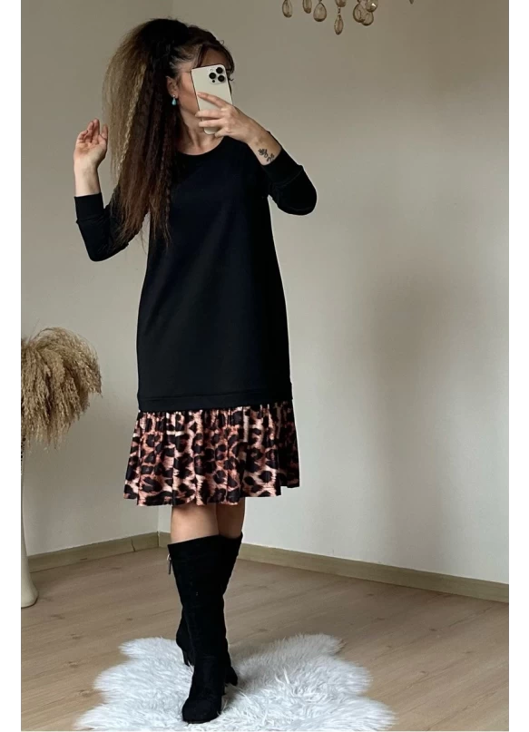 Etek Ucu Leopar Elbise