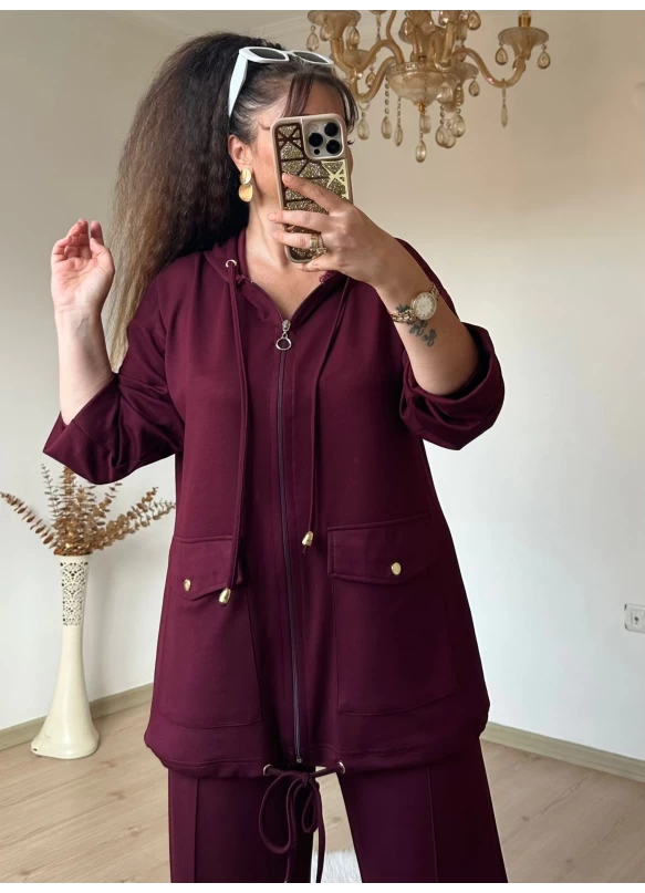 Fermuarlı Spor Takım Bordo