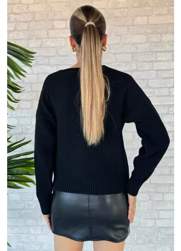 Kadın Kalp Nakışlı Triko Hırka