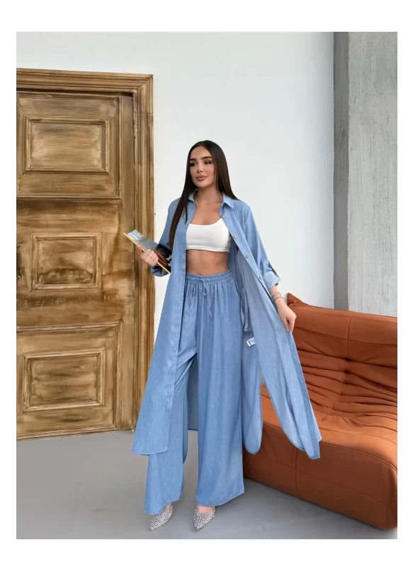 Kadın Uzun Gömlek Pantolon Alt Üst Takım