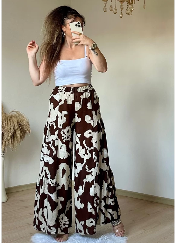 Coffee Patterned Trousers Skirt