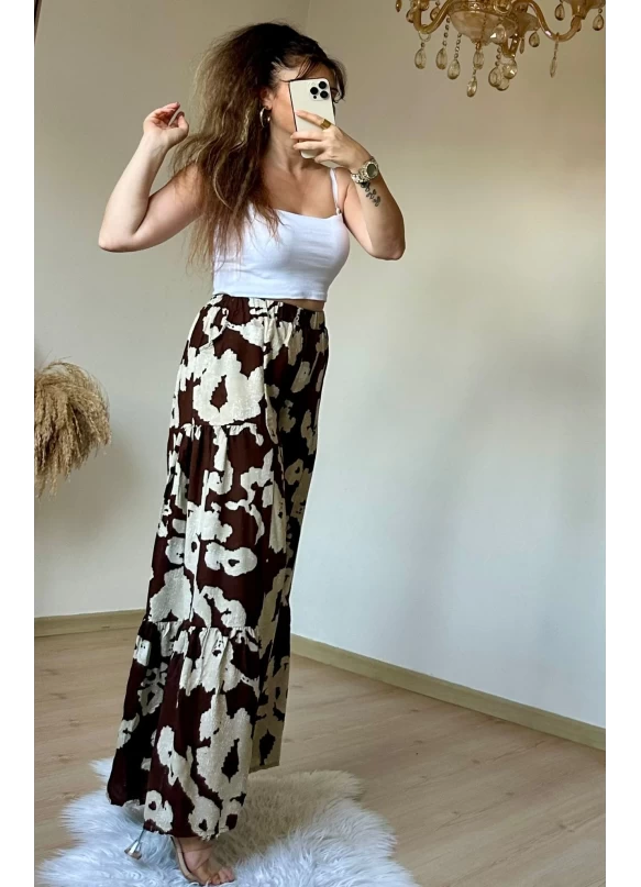 Coffee Patterned Trousers Skirt