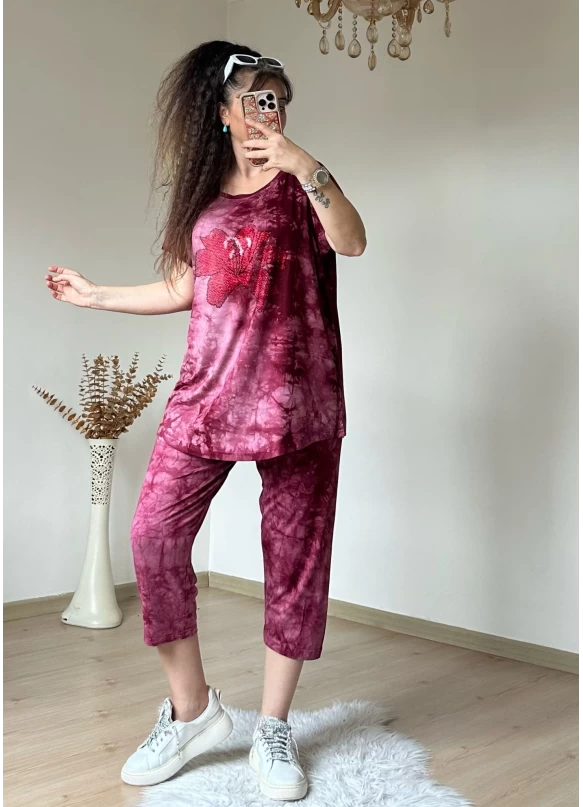 Kaprı Bordo Taşlı Takım
