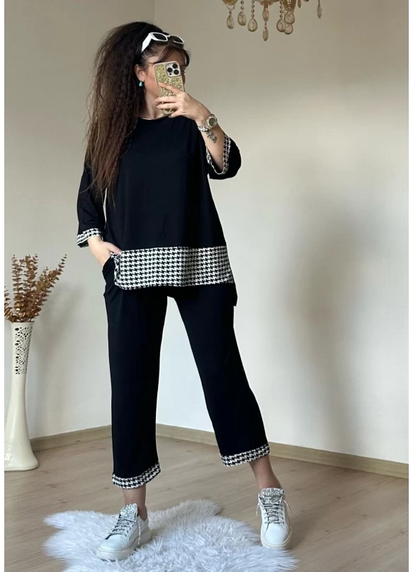 Kaz Ayağı Şeritli Eşofman Takımı