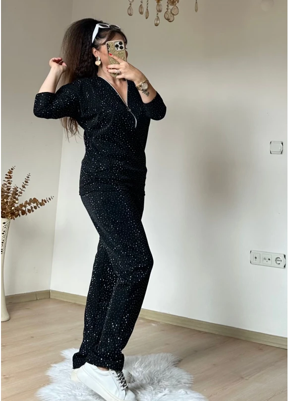 Kendinden Simli Takım Siyah