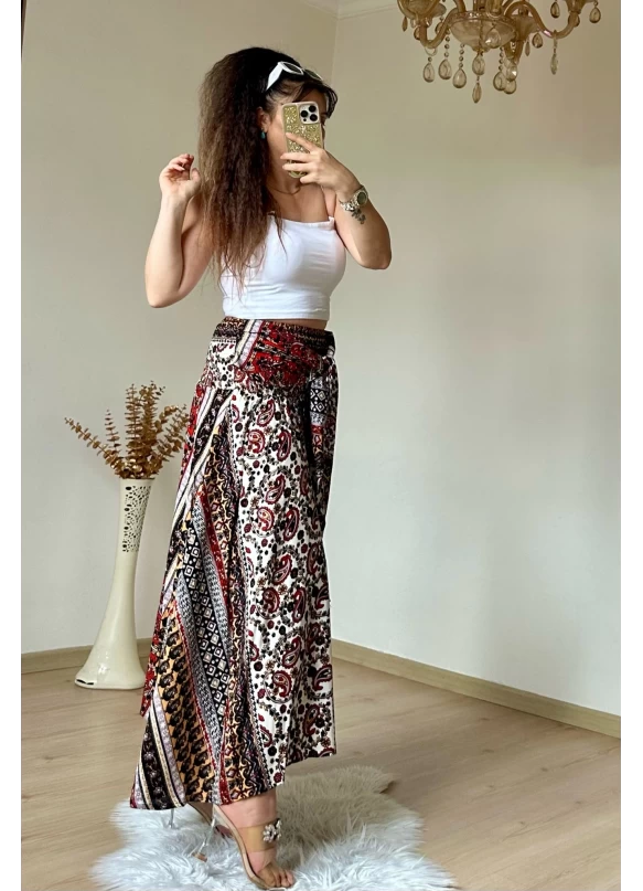 Kilim Desen Etek Bordo