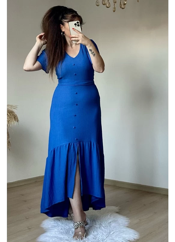 Kısa Kol Romantik Elbise Mavi
