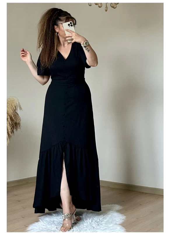 Kısa Kol Romantik Elbise Siyah
