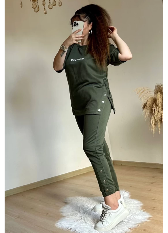Kısa Kol Yan Çıtçıtlı Haki Takım