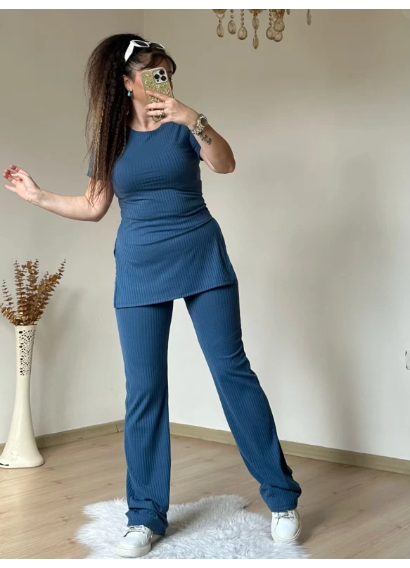Kısa Kol Yan Yırtmaçlı Kaskorse Takım Mavi