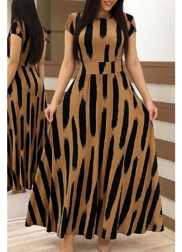 Kısa Kol Zebra Krep Elbise