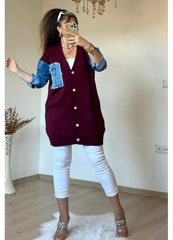 Kot Detaylı Hırka Bordo