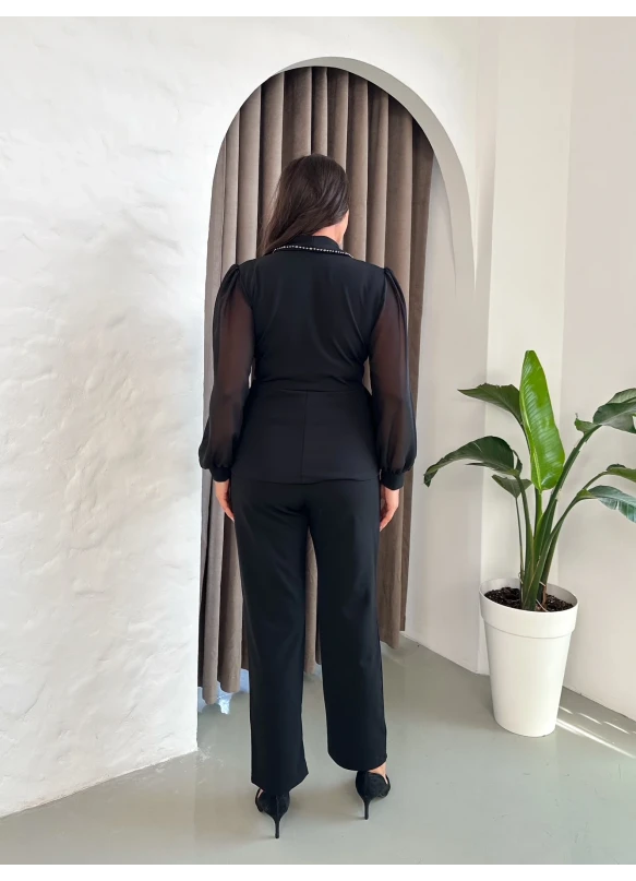 Koyu Taş Detaylı Abiye Takım
