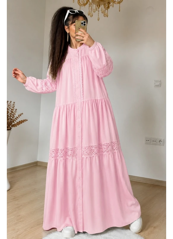 Lavinya Desen Güpür Elbise Pembe