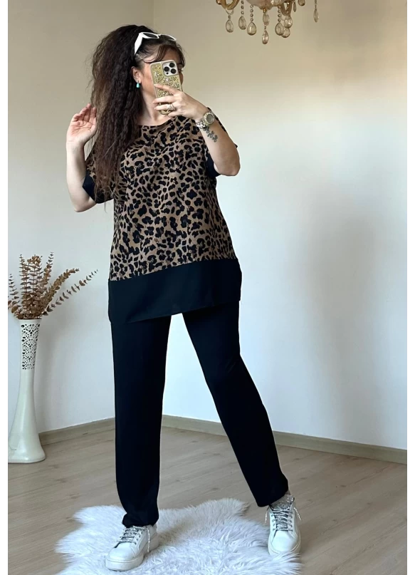 Leopar Desen Dokuma Takım