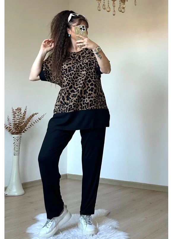Leopar Desen Dokuma Takım