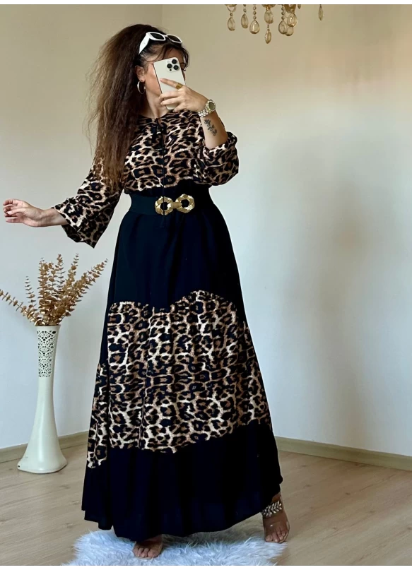 Leopar Desen Salaş Elbise
