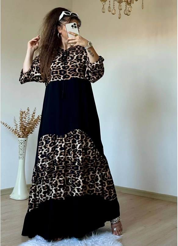 Leopar Desen Salaş Elbise