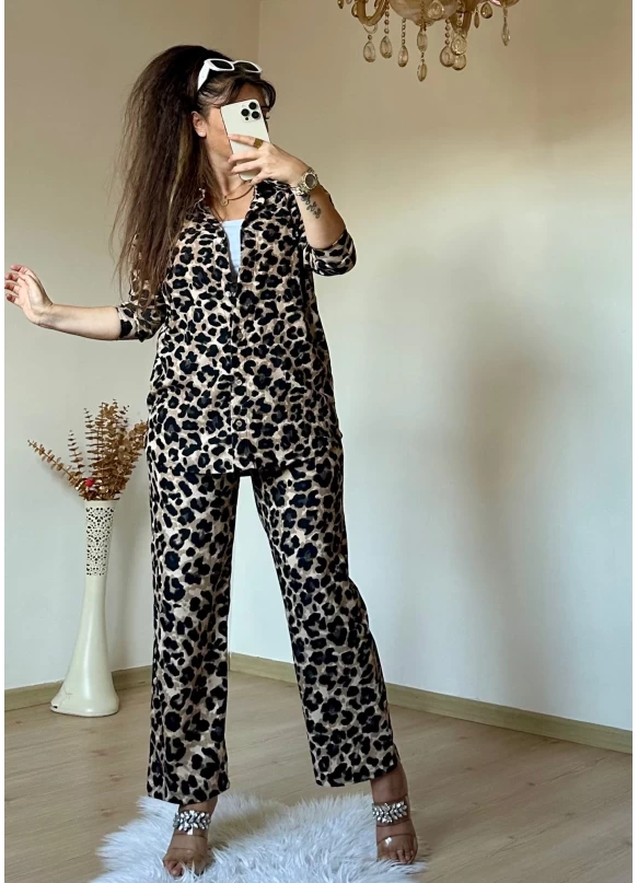 Leoparlı Gömlek Takım