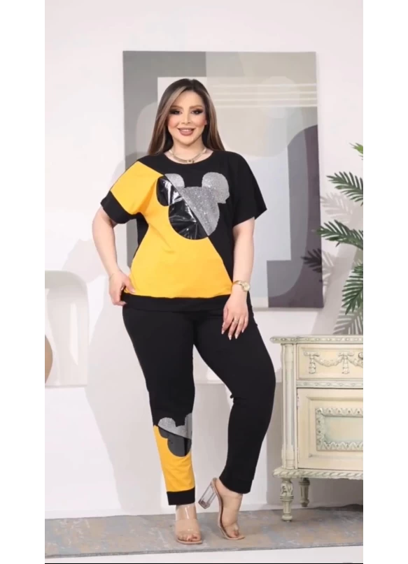 Micky Taşlı Eşofman Takımı Sarı