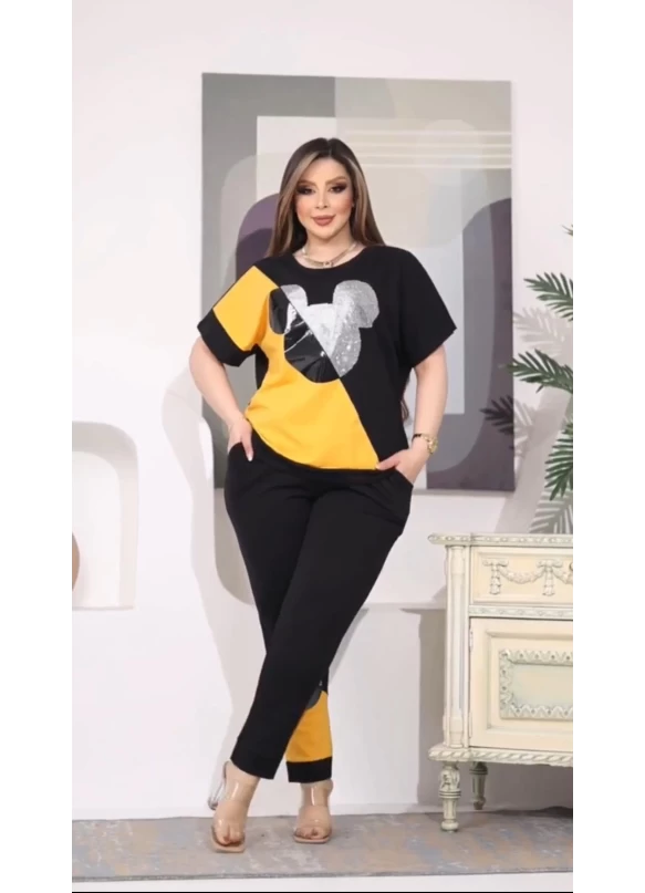 Micky Taşlı Eşofman Takımı Sarı