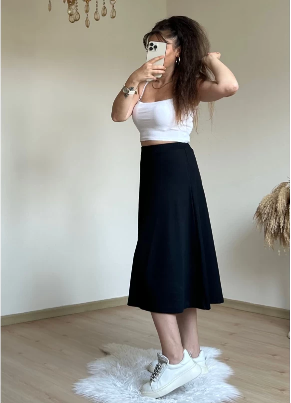 Midiboy Düz Siyah Etek