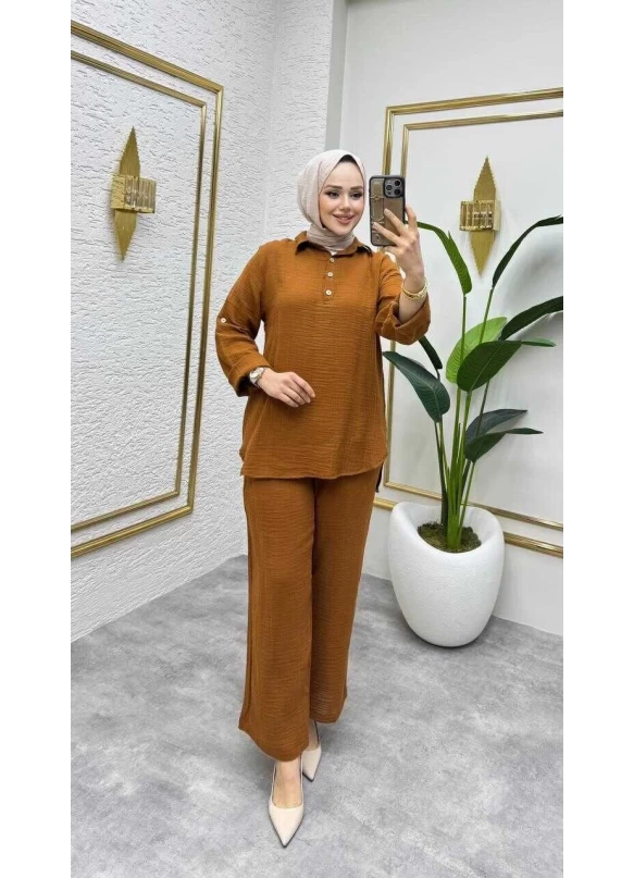 Müslin Pantolon Takım Taba