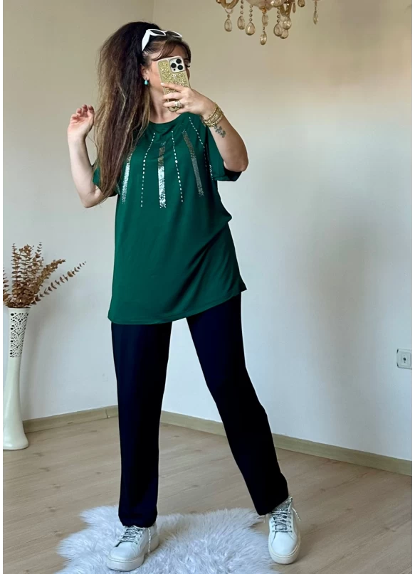 Ön Şerit Taşlı Takım Yeşil