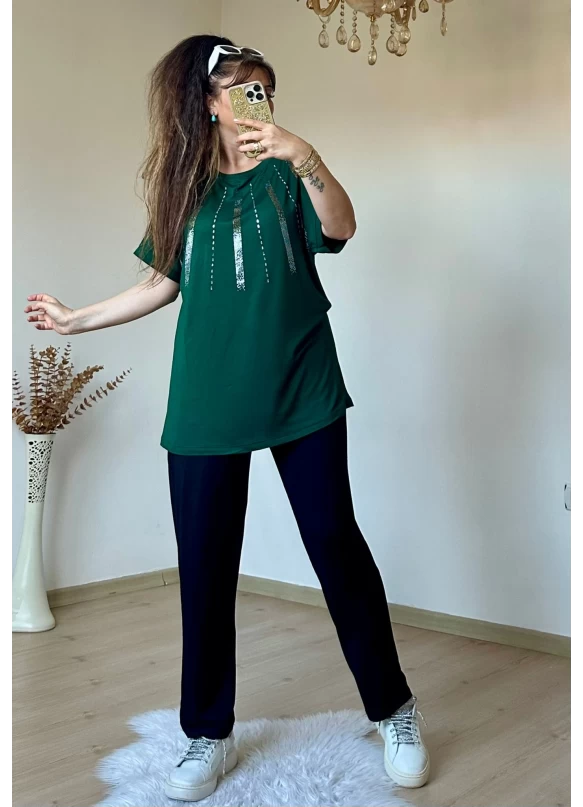 Ön Şerit Taşlı Takım Yeşil