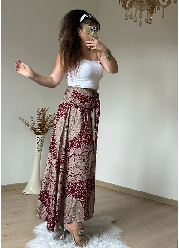 Otantik Desenli Etek Bordo