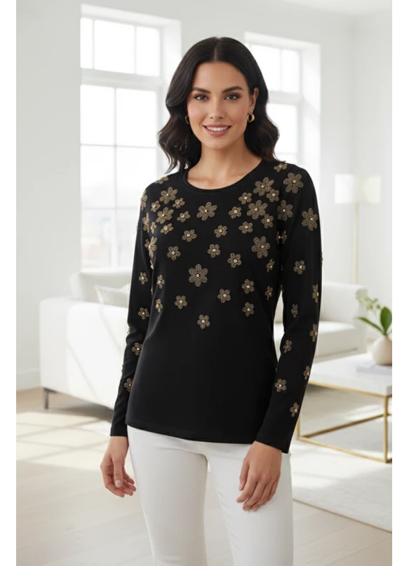 Papatya Gold Taşlı Bluz