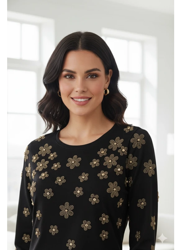 Papatya Gold Taşlı Bluz