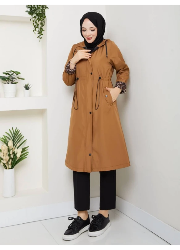 Patlı Trençkot Taba Büyük Beden