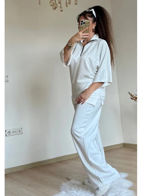 Prenses Taşlı Takım Beyaz