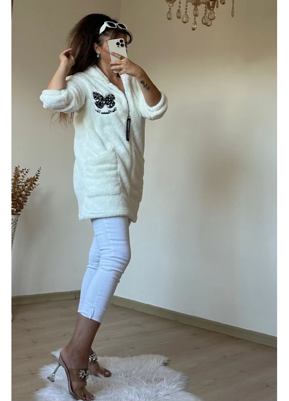 Pullu Kelebek Pelus Mont Krem