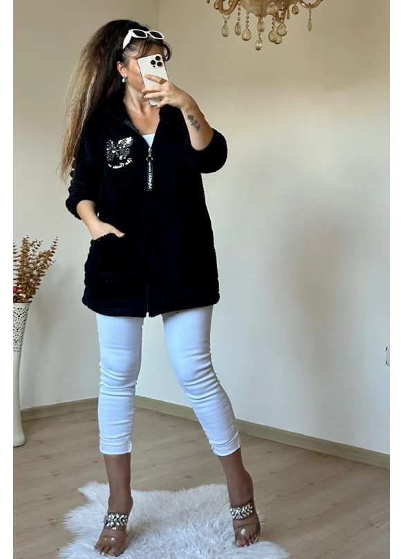 Pullu Kelebek Pelus Mont Siyah