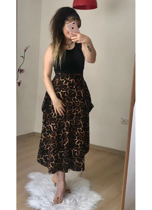 Sıfır Kol Üst Siyah Alt leopar Şalvar Elbise