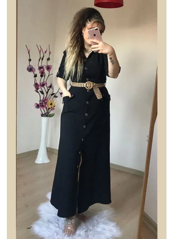 Spor Gömlek Elbise Siyah
