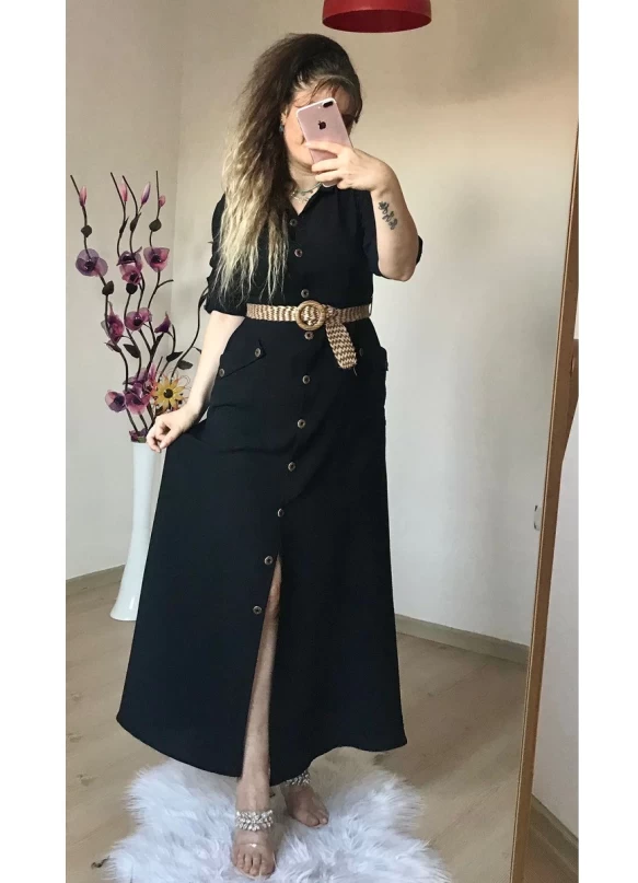 Spor Gömlek Elbise Siyah