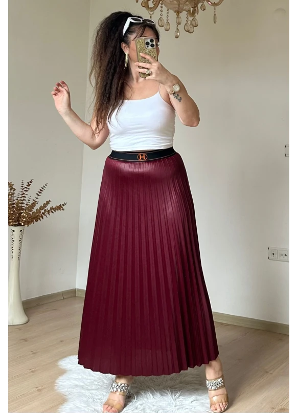 Spor Pileli Etek Bordo