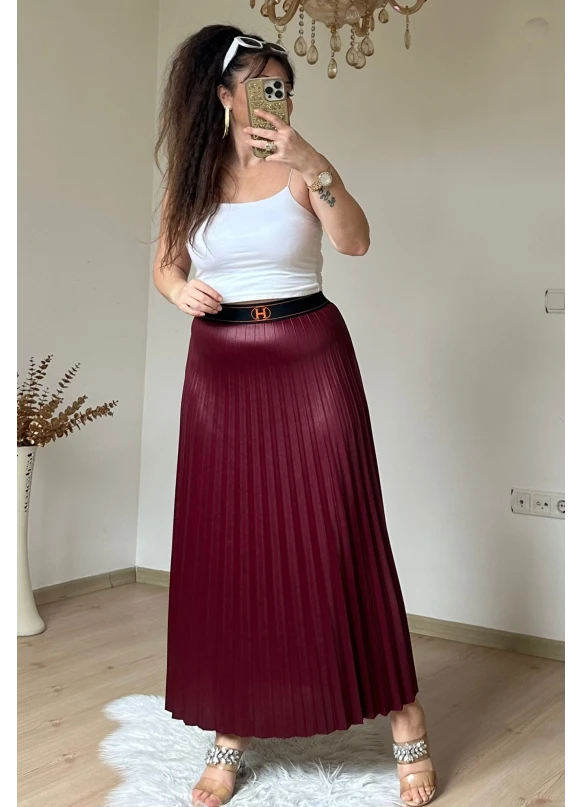 Spor Pileli Etek Bordo