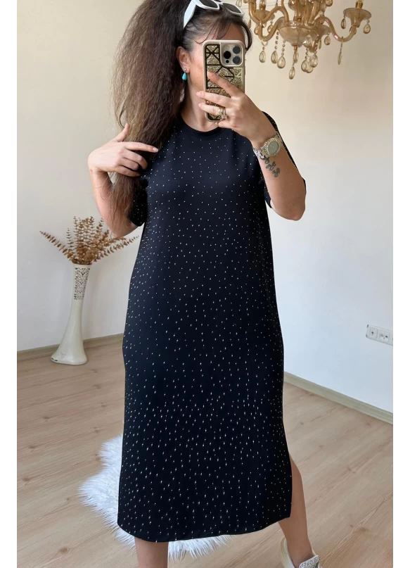 Taşlı Elbise Siyah