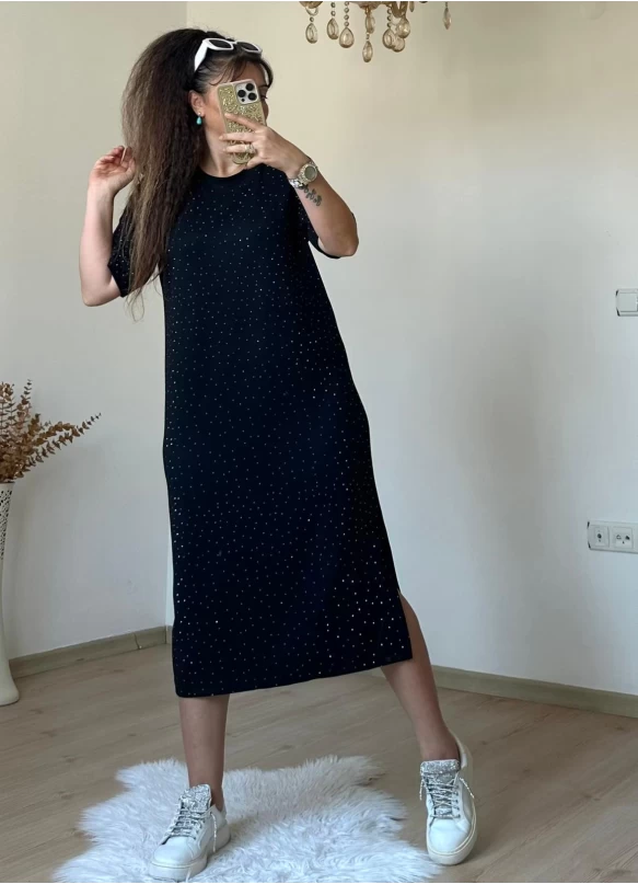 Taşlı Elbise Siyah