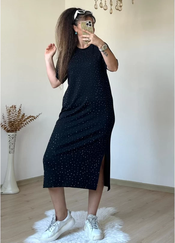 Taşlı Elbise Siyah
